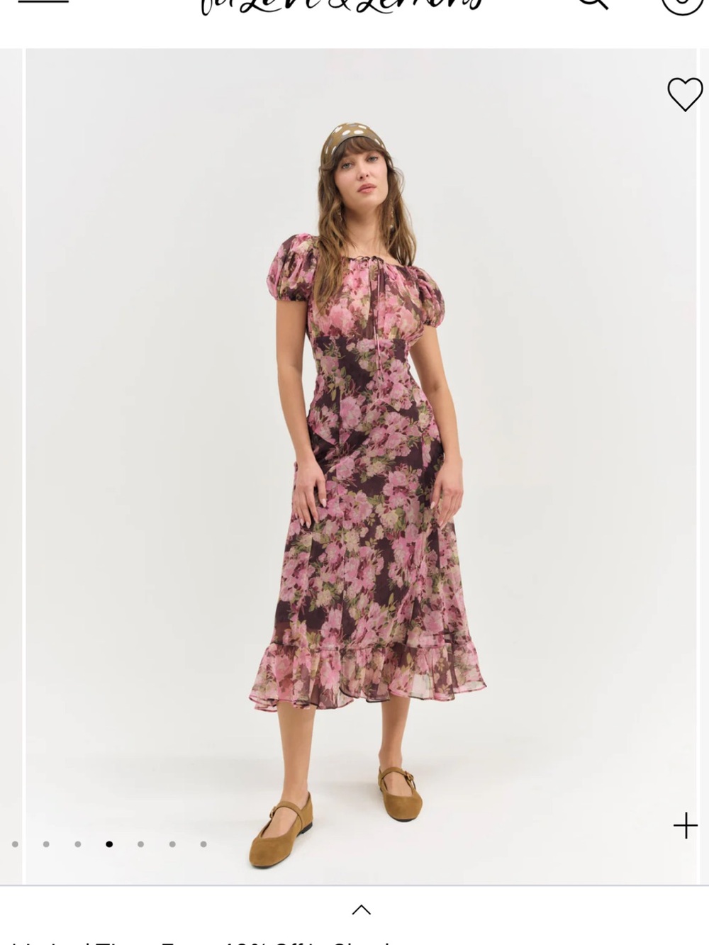 For Love and Lemons Adelie Floral Puff-Sleeve Midi Dress in Pink Medium Petite